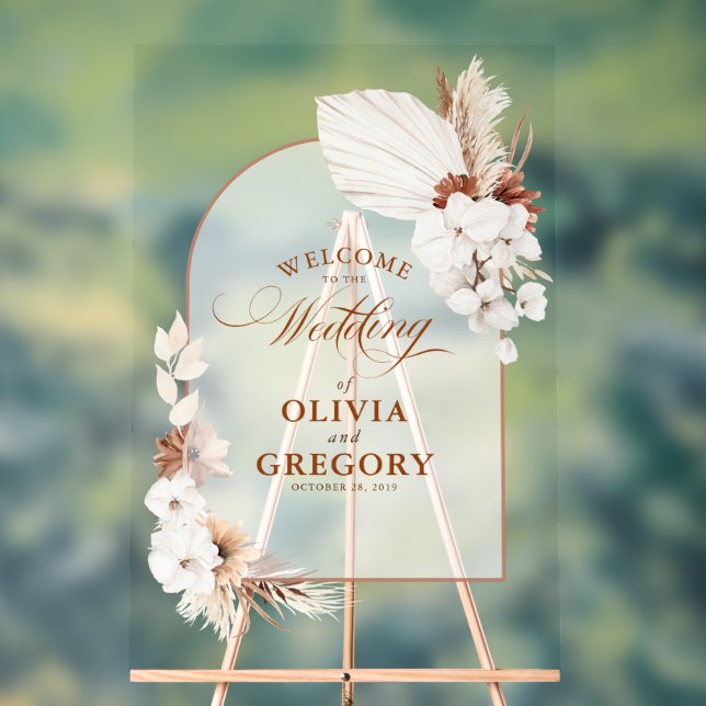 Señal Acrílica Bienvenida al Boda Boho Floral Arch (Neutral )