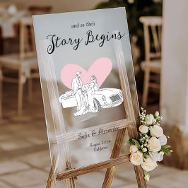 Señal Acrílica Bienvenida al Boda de arte de la línea Minimalista