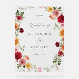 Señal Acrílica Bienvenida al Boda floral multicolor de verano