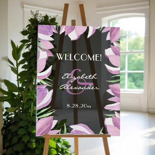 Señal Acrílica Bienvenida al Boda Floral Watercolor Magnolia