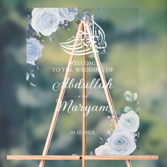 Señal Acrílica Bienvenida al Boda islámico floral azul moderno (Subido por el creador)
