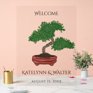 Señal Acrílica Bienvenida al Boda japonés Bonsai Tree
