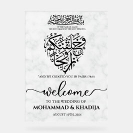 Señal Acrílica Bienvenida al Boda Musulmán de White Marble Nikah