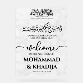 Señal Acrílica Bienvenida al Boda Musulmán de White Marble Nikah