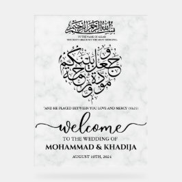 Señal Acrílica Bienvenida al Boda Musulmán de White Marble Nikah