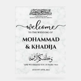 Señal Acrílica Bienvenida al Boda Musulmán de White Marble Nikah