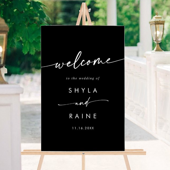 Señal Acrílica Bienvenida al Boda negro blanco moderno y sencillo (Boho Simple Modern White Black Wedding Welcome Acrylic Sign)