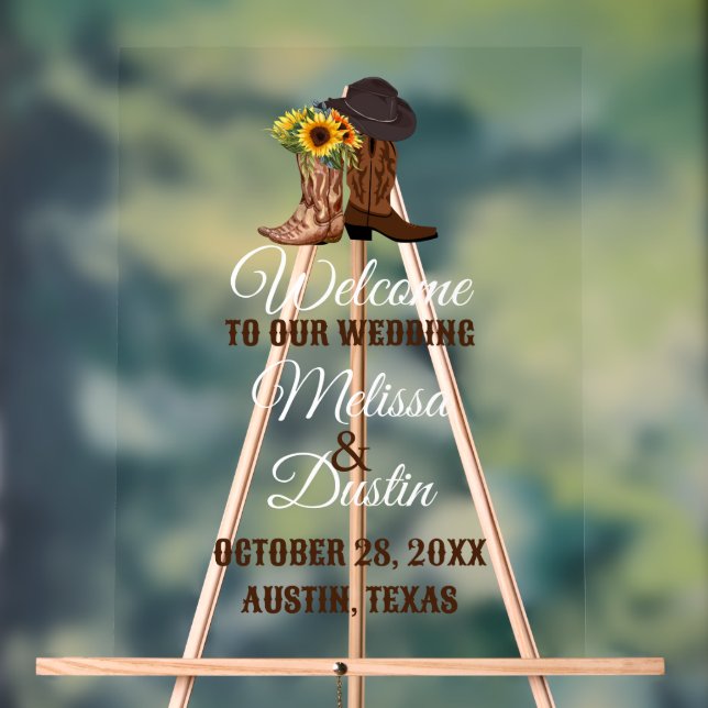 Señal Acrílica Bienvenida al Boda occidental del girasol del Cowb (Neutral )