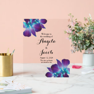 Señal Acrílica Bienvenida al Boda Orquídea Azul Dendrobium
