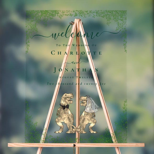 Señal Acrílica Bienvenida al Boda temático Dinosaurio (Neutral )