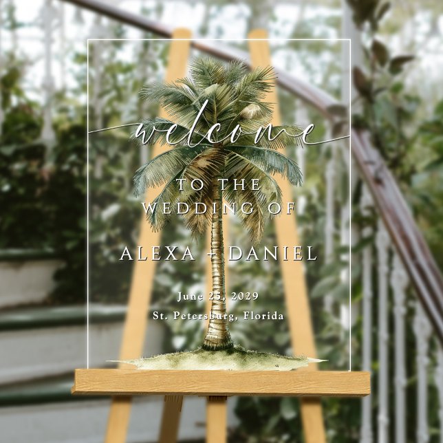 Señal Acrílica Bienvenida al Boda Tropical Royal Palm Tree (Subido por el creador)