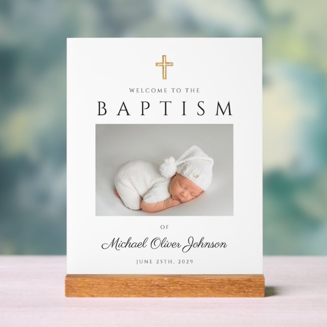 Señal Acrílica Bienvenida al moderno bautismo de niño con foto de (Neutral )