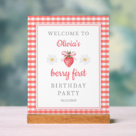 Señal Acrílica Bienvenida al primer cumpleaños de verano de fresa