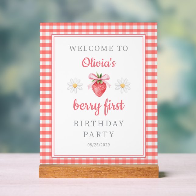 Señal Acrílica Bienvenida al primer cumpleaños de verano de fresa (Neutral )