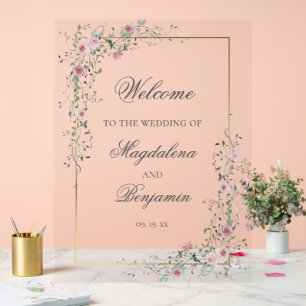 Señal Acrílica Bienvenida al Rosa Vintage Dusty Sage Green Boda