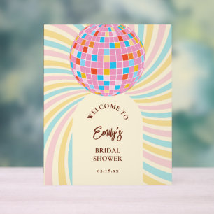 Señal Acrílica Bienvenida al Shower Nupcial con Bola de Discoteca