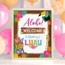 Señal Acrílica Bienvenida Aloha Luau Tropical Cumpleaños