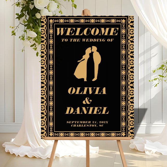 Señal Acrílica Bienvenida Art Deco Gold y Boda negro (Subido por el creador)