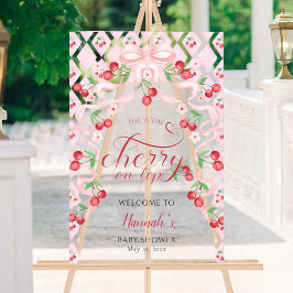 Señal Acrílica Bienvenida Baby Shower Cherry on Top Pink Bow