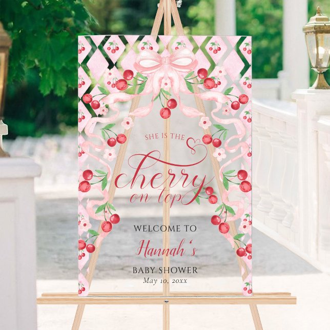 Señal Acrílica Bienvenida Baby Shower Cherry on Top Pink Bow (Subido por el creador)