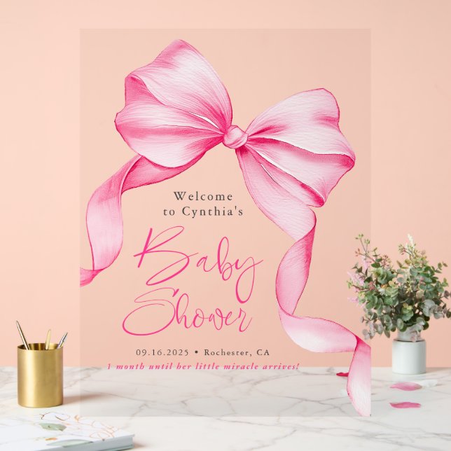 Señal Acrílica Bienvenida Baby Shower de cinta de color rosa (Boda)