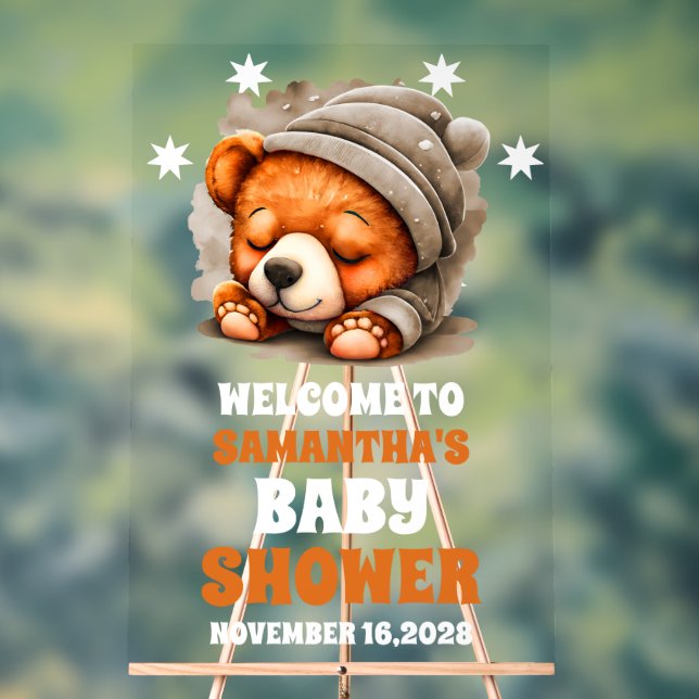 Señal Acrílica Bienvenida Baby Shower de Cute Snuggle Teddy Bear (Neutral )