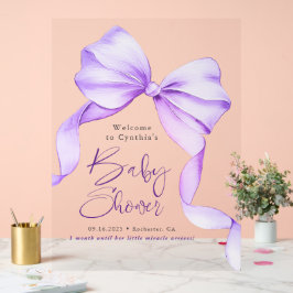Señal Acrílica Bienvenida Baby Shower de la cinta morada