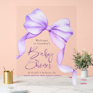 Señal Acrílica Bienvenida Baby Shower de la cinta morada