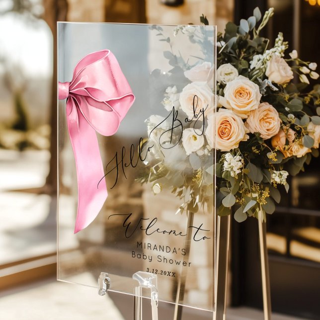 Señal Acrílica Bienvenida Baby Shower de Pink Bow Hello Baby Girl (Subido por el creador)