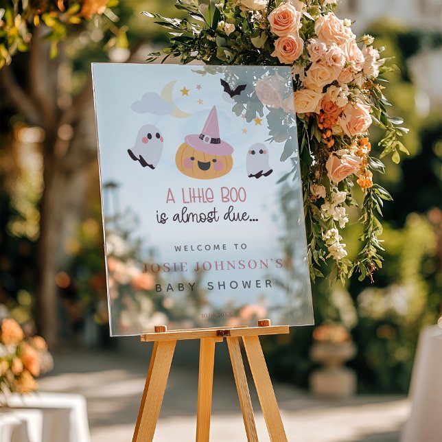 Señal Acrílica Bienvenida Baby Shower de Pink Little Boo Hallowee (Pink Little Boo Halloween Baby Shower Welcome Acrylic Sign)