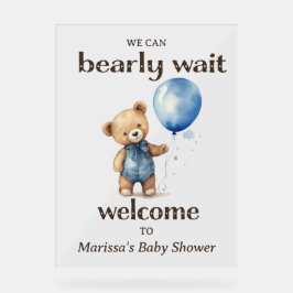 Señal Acrílica Bienvenida Baby Shower de Teddy Bear Boy