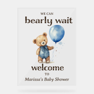 Señal Acrílica Bienvenida Baby Shower de Teddy Bear Boy