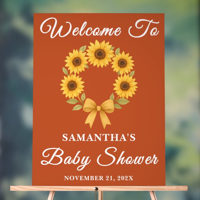 Señal Acrílica Bienvenida Baby Shower del Boho Golden Sunflower F (Neutral )