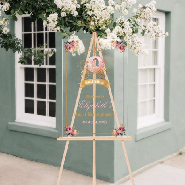 Señal Acrílica Bienvenida Baby Shower para Princesa de Transporte (Pink Carriage Princess Baby Shower Welcome Acrylic Sign)