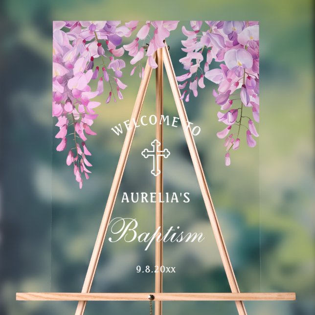 Señal Acrílica Bienvenida Bautizo glicina rosa (Neutral )