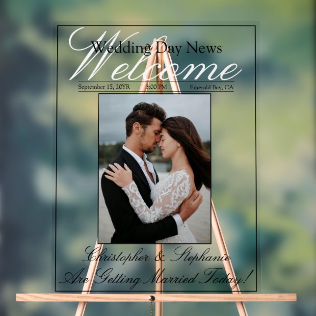 Señal Acrílica Bienvenida Boda de caligrafía de Moda fotográfica  (Neutral )