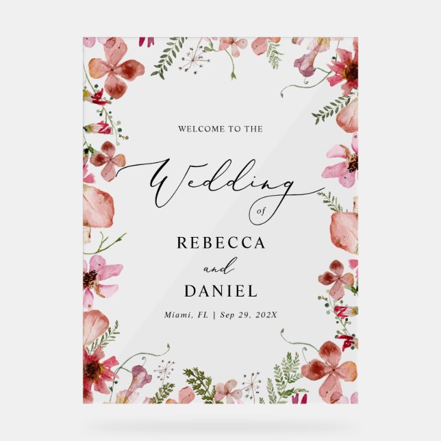 Señal Acrílica Bienvenida Boda de caligrafía moderna (Anverso)