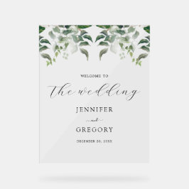 Señal Acrílica Bienvenida Boda de color de agua botánica verde