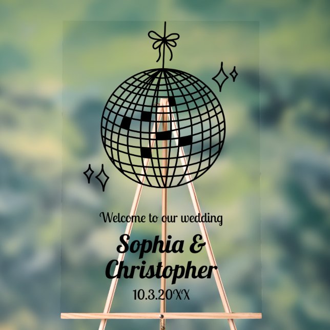 Señal Acrílica Bienvenida Boda de Discoteca Personalizada (Neutral )