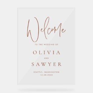 Señal Acrílica Bienvenida Boda de escritura a mano de Terracotta
