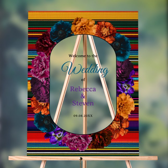 Señal Acrílica Bienvenida boda de flores mexicanas modernas (Neutral )