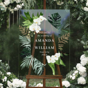 Señal Acrílica Bienvenida BODA de la vegetación bohemia Orquídea