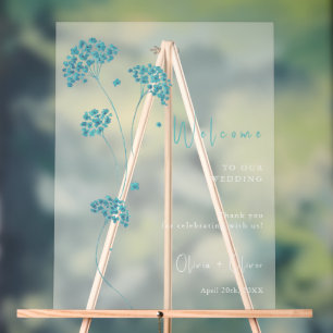 Señal Acrílica Bienvenida Boda de las flores turquesas