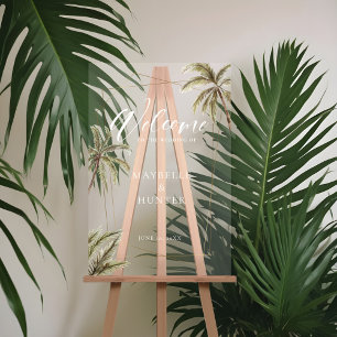 Señal Acrílica Bienvenida Boda de las Palmeras de Acuarela Tropic