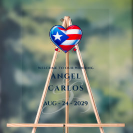 Señal Acrílica Bienvenida Boda de Pareja Corazón de Puerto Rico