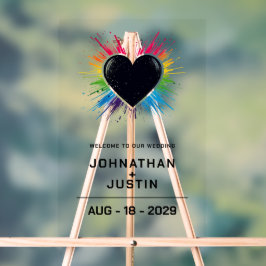 Señal Acrílica Bienvenida Boda de Rainbow Burst Heart