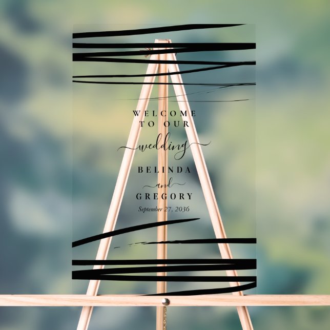 Señal Acrílica Bienvenida Boda del Resumen Blanco Negro Moderno (Neutral )