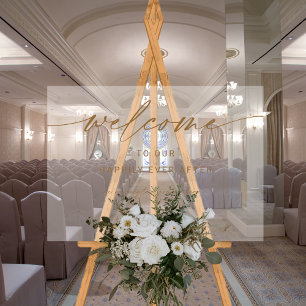 Señal Acrílica Bienvenida boda Dorado   Estamos tan contentos de 