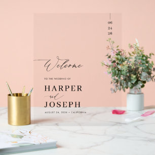 Señal Acrílica Bienvenida Boda elegante de escritura caligráfica