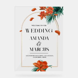 Señal Acrílica Bienvenida Boda Fancy Tropical Flowers